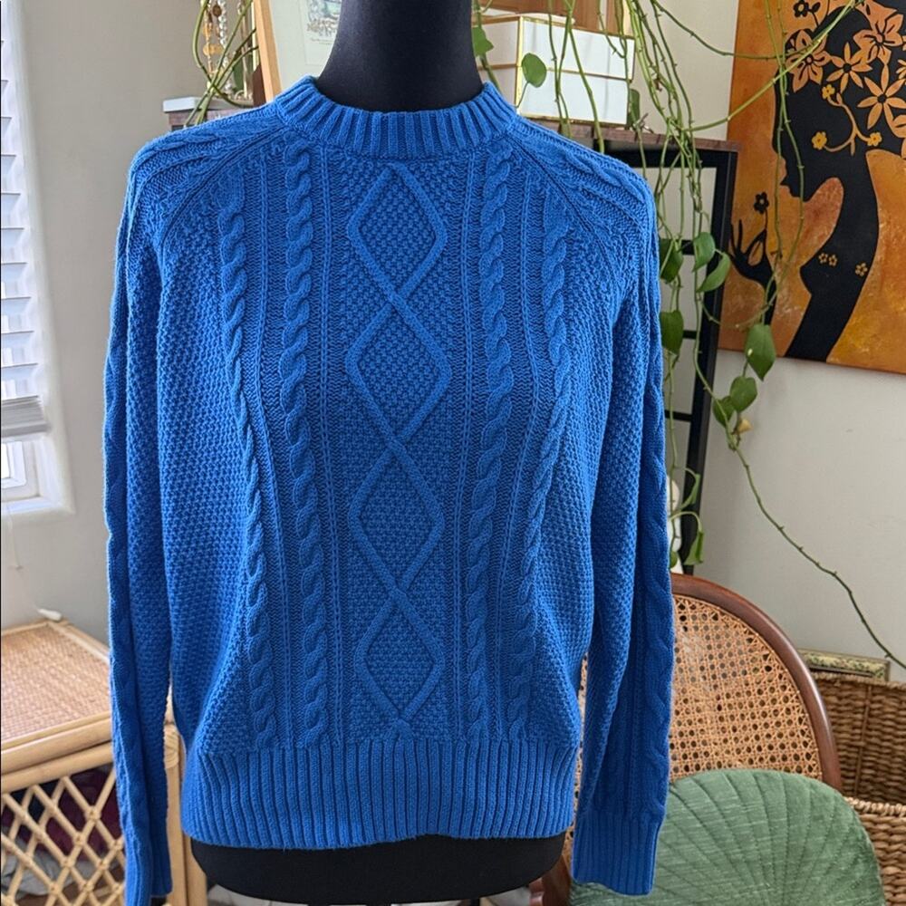 NWT Gap Cobalt Blue Chunky Cable Knit Popover Classic Preppy Cotton Sweater